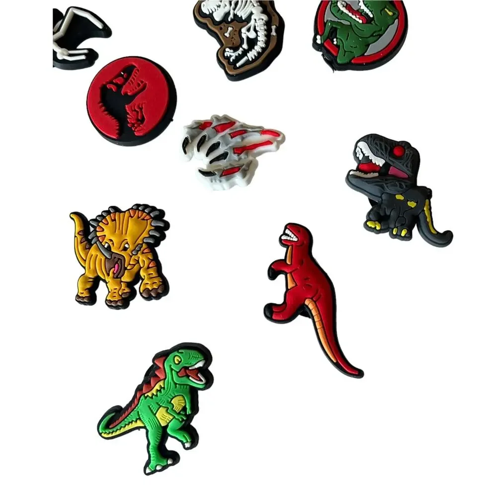 NEW Dinosaur SHOE CHARMS 14pc for Croc Clogs Zip Bags T-Rex Raptors Skeleton +